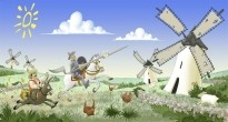Don Quichote vecht tegen windmolens