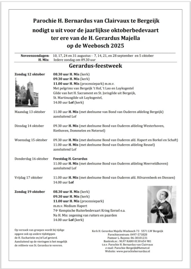 Affiche feestweek ter ere van H. Gerardus Majella  te Bergeijk