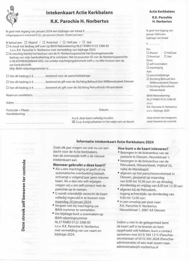 Intekenkaart Kerkbalans 2